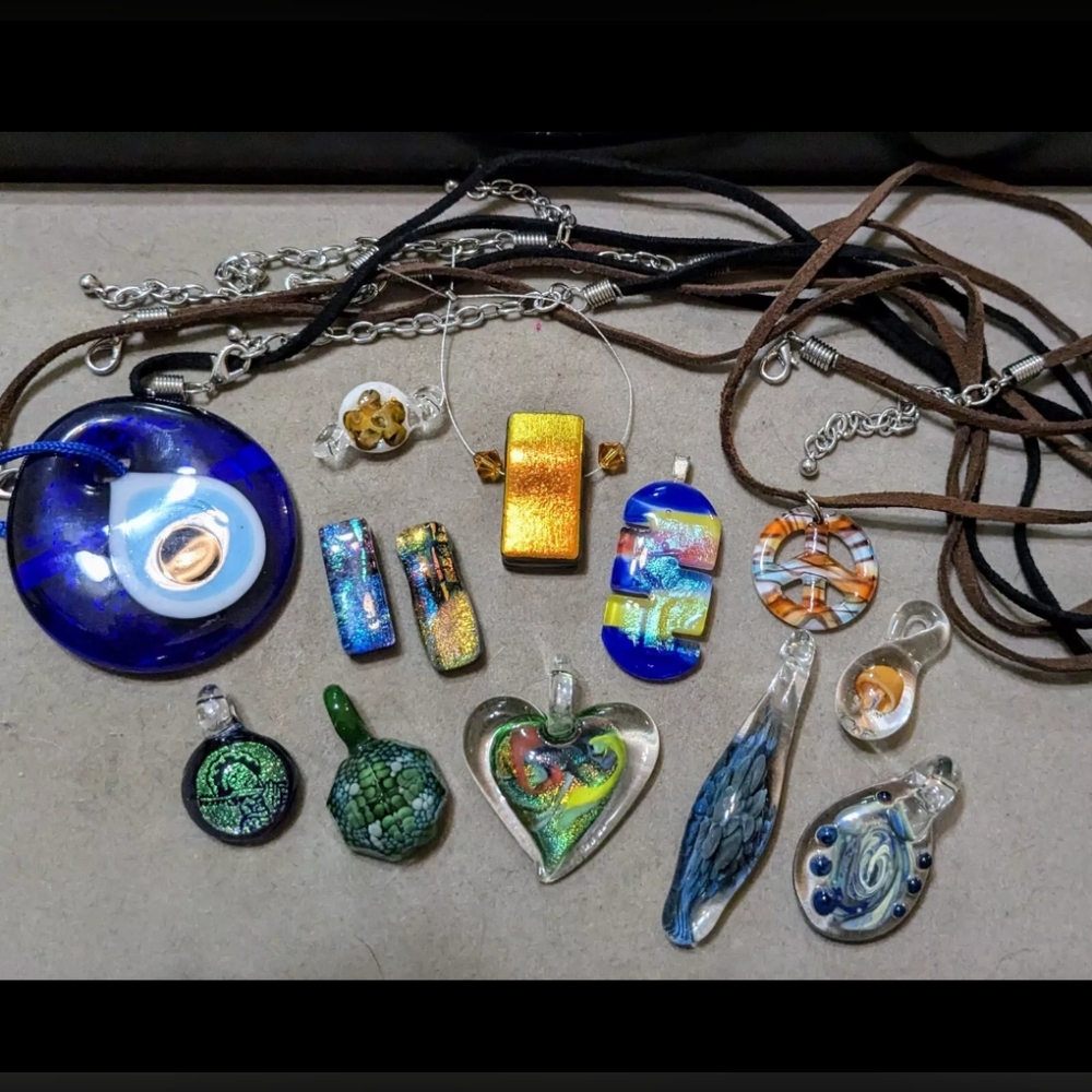 Lot of 13 Awesome Glass Pendants for Jewelry Design: Various Shapes & Colors